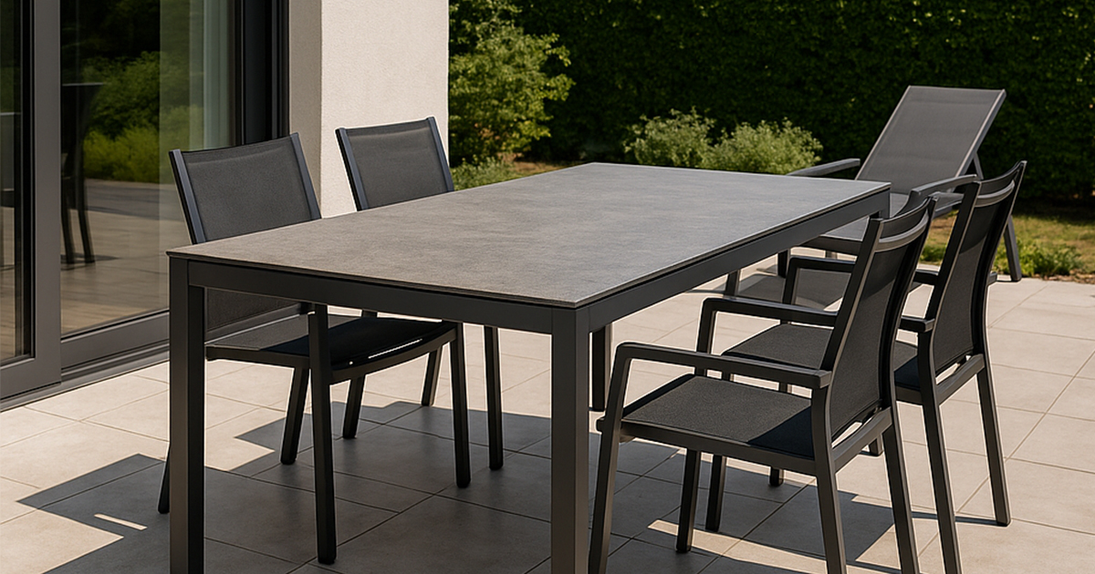 Jedálenský stôl na terasu s HPL doskou – moderný dizajn, odolnosť a možnosť vyskladať si stôl podľa seba