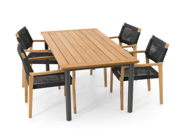 Jedálenský set Bozen 4+1 – Hliníková elegancia s teakovým detailom