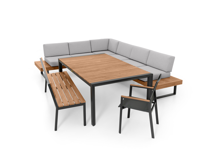 Hliníkový záhradný nábytok s lavicou a stoličkou