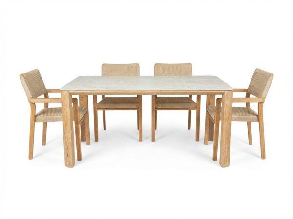 Jedálenský drevená zostava s keramickou doskou stola a 4 stoličkami