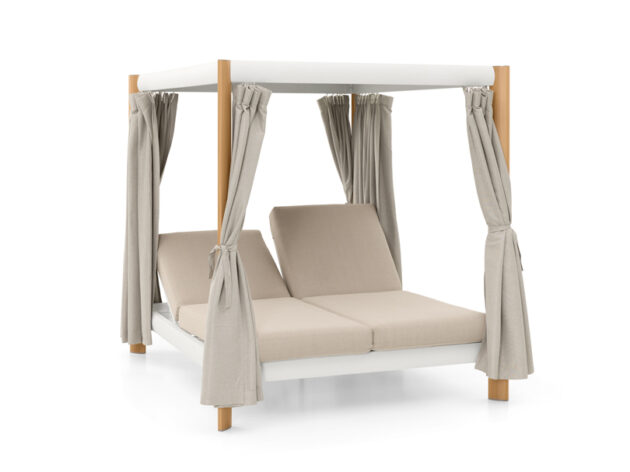 Luxusná záhradná posteľ – Daybed s nebesami a dekorom dreva
