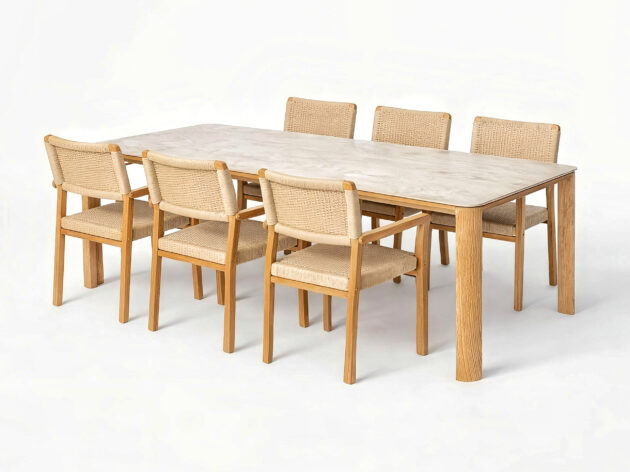 Veľký set Trondheim XL – Teakový masív a keramika pre šiestich béžový