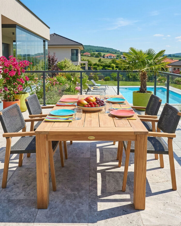 Drevený jedálenský set na terasu pre 4 ľudí